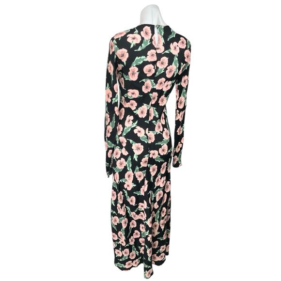 Zara Black Multicolor Floral Flower Long Sleeve Maxi Bodycon Mesh Dress Sz S - Picture 4 of 7